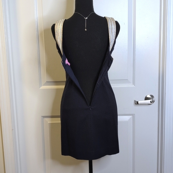 Lilly Pulitzer Valli Navy Shift Mini Dress Silver Gold Metallic Trim 00 - Picture 9 of 15